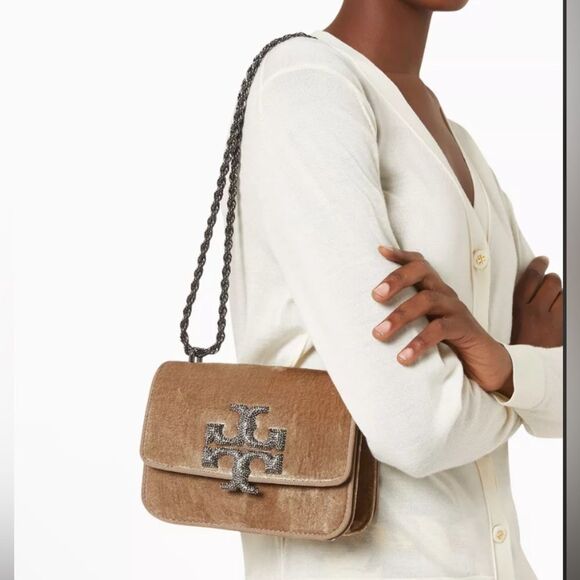 Tory Burch Eleanor Velvet Pavé Logo Small Convertible Shoulder Bag - Picture 3 of 16